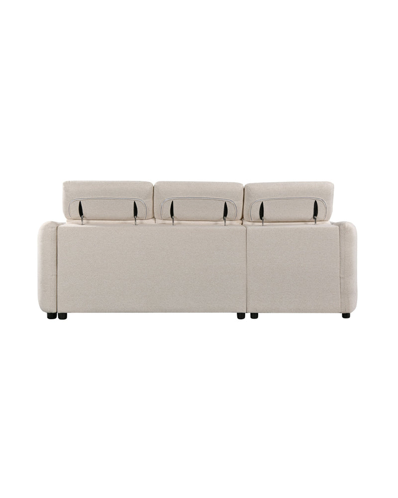 Upholstered Araam Sectional sectional sofa in Oatstone, left facing, back view