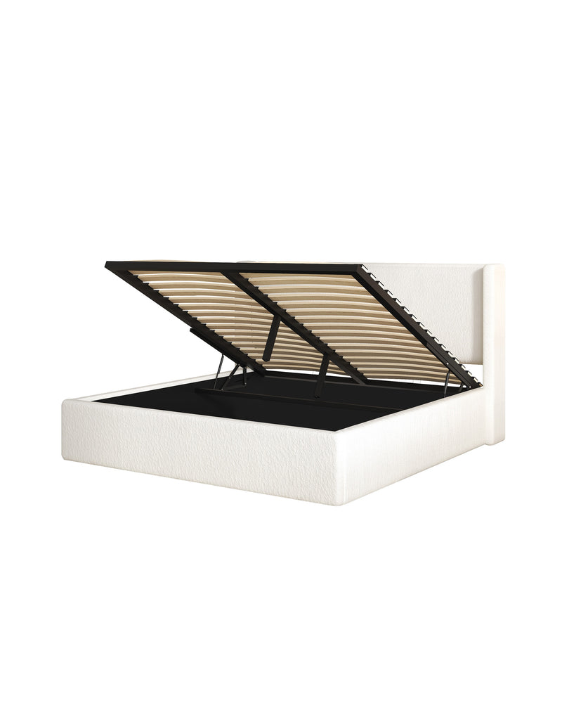 Aura Lift Up Storage Bed cream-linen slats