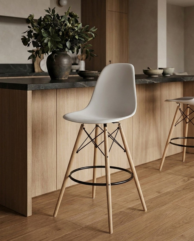 Metal Eiffel White Counter Stool at a kitchen counter