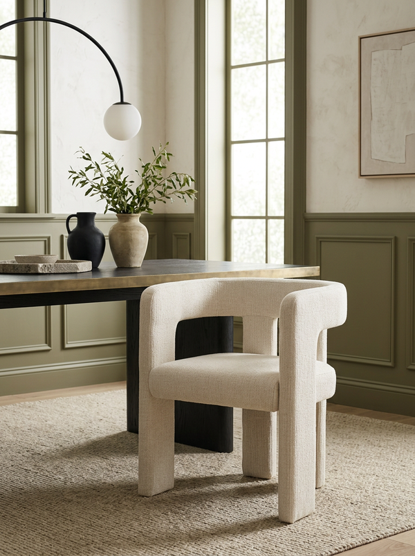 Eris Dining Chair in Natural Linen around a dining table