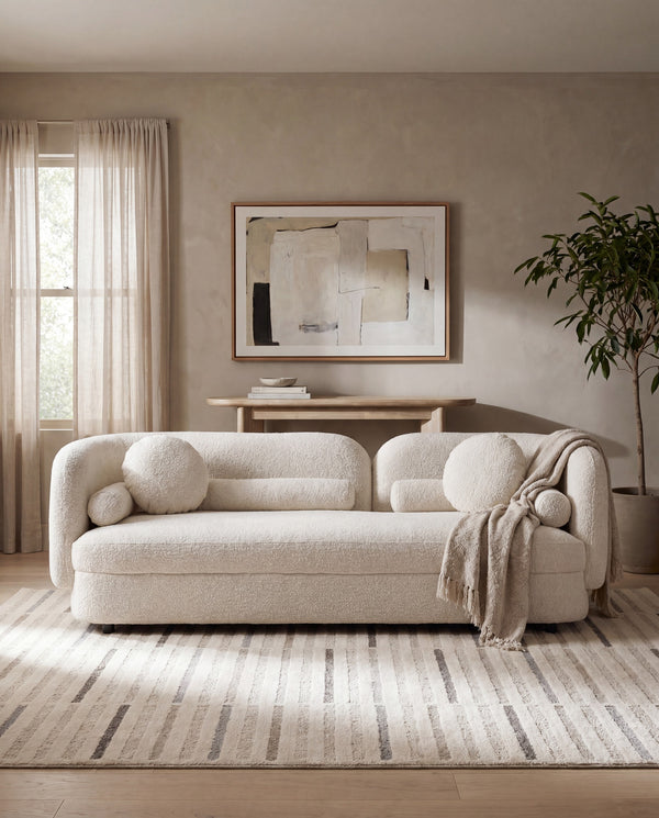 Juniper Sofa in Meringue Bouclé styled in a living room (view 2)