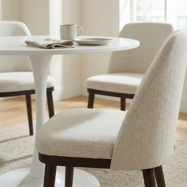 Raya Dining Chair in Cashmere Cream styled in a dining room