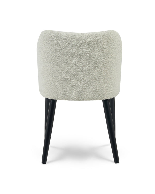 Capri Dining Chair in Moonlight Bouclé, back view showing the finished reverse