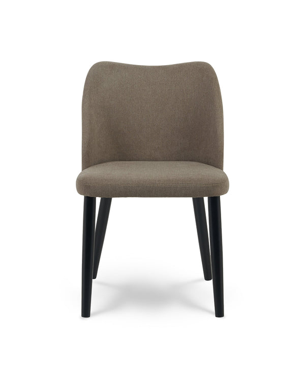 Upholstered Capri Dining Chair in Olivewood, front view with curved backrest