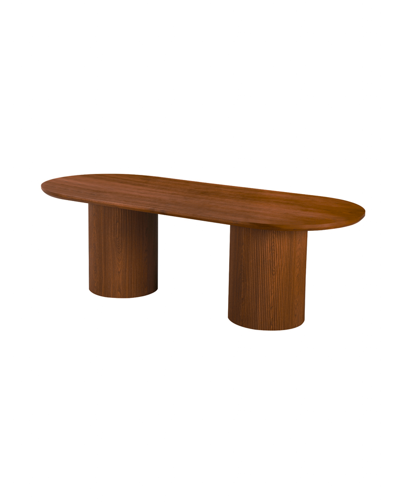 Cydra Dining Table in Walnut, 94 inches, three-quarter view with fluted base