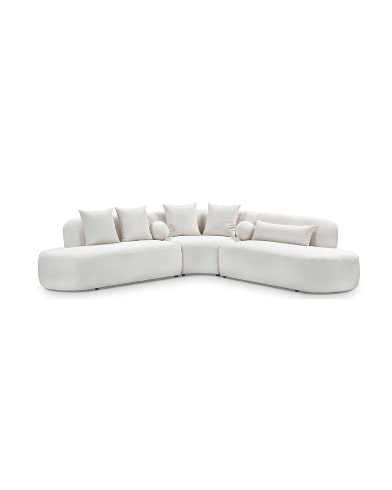 Aykah Elaan Sectional sectional sofa in White Chocolate, front view with curved corner design