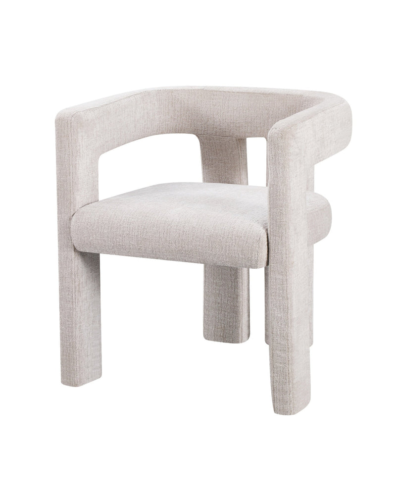 Upholstered Eris Dining Chair in Warm Ecru, three-quarter view with plush cushioned seat