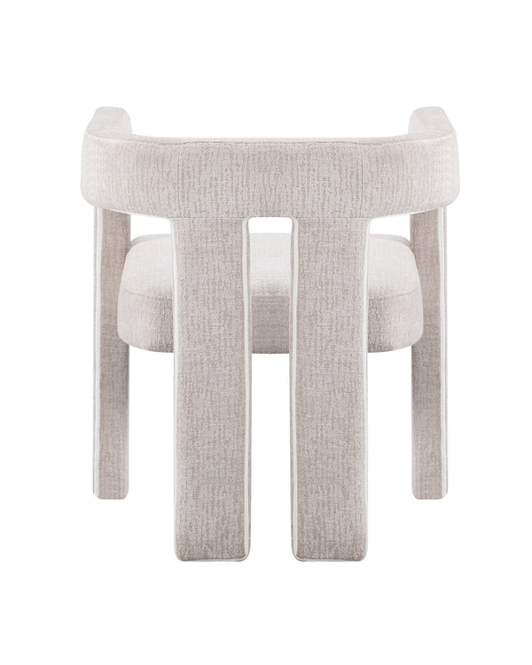 Upholstered Eris Dining Chair in Warm Ecru, back view showing the finished reverse