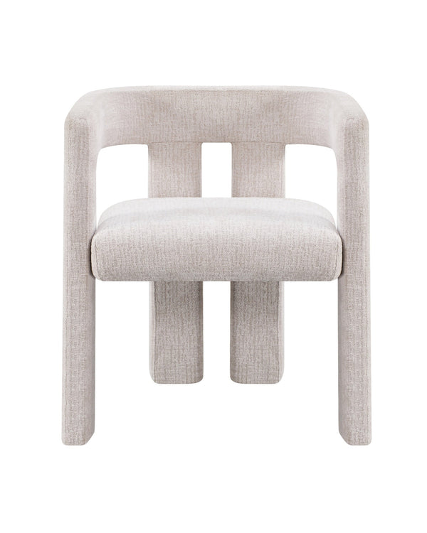 Upholstered Eris Dining Chair in Warm Ecru, front view with plush cushioned seat