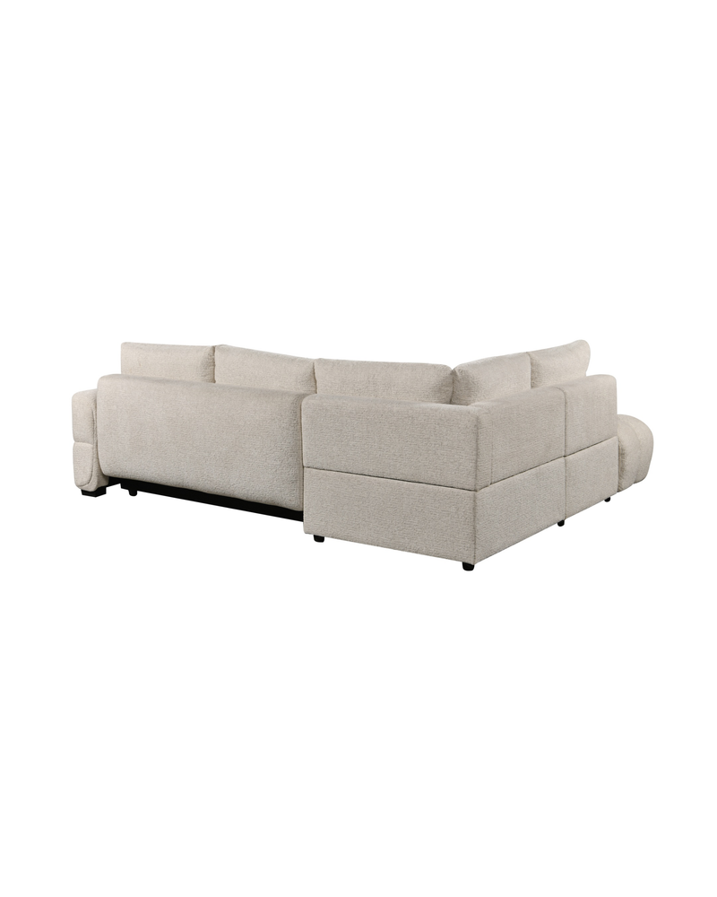 Aykah chenille Harmony Sectional in Ivory Melange, left-facing, rear view showing the frame and seams