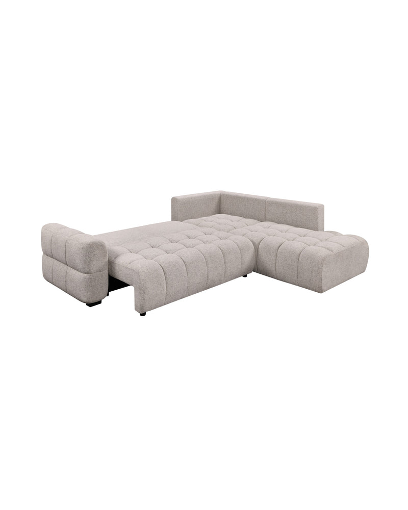 Aykah chenille Harmony Sectional in Oat Tweed, close-up of the base and feet
