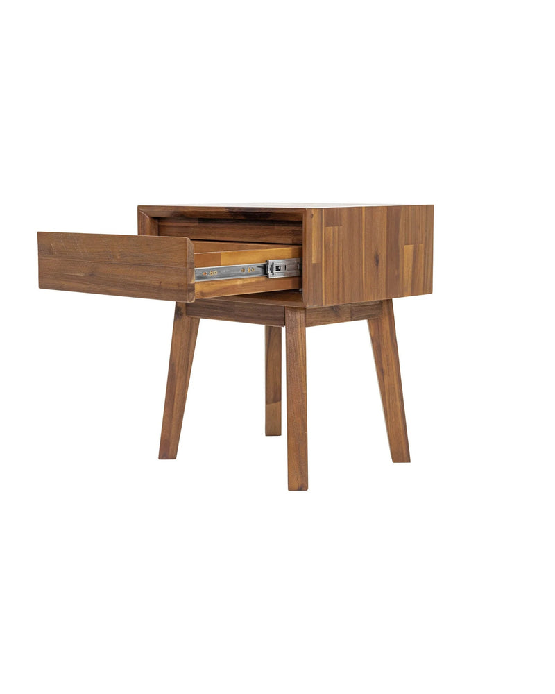 Homestead 1 Drawer Nightstand in Warm Pecan, three-quarter view
