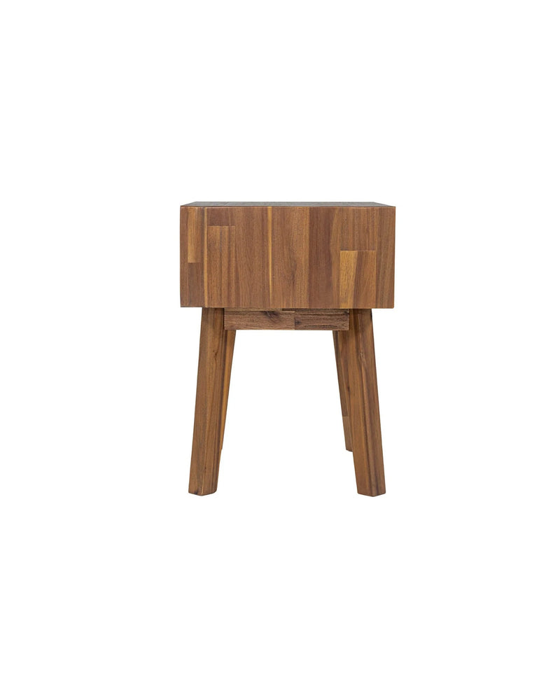 Homestead 1 Drawer Nightstand in Warm Pecan, side profile showing frame depth