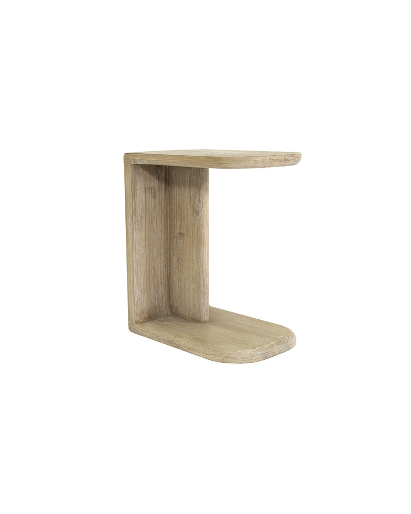 Homestead C-Shaped Side Table in Light Driftwood, three-quarter view