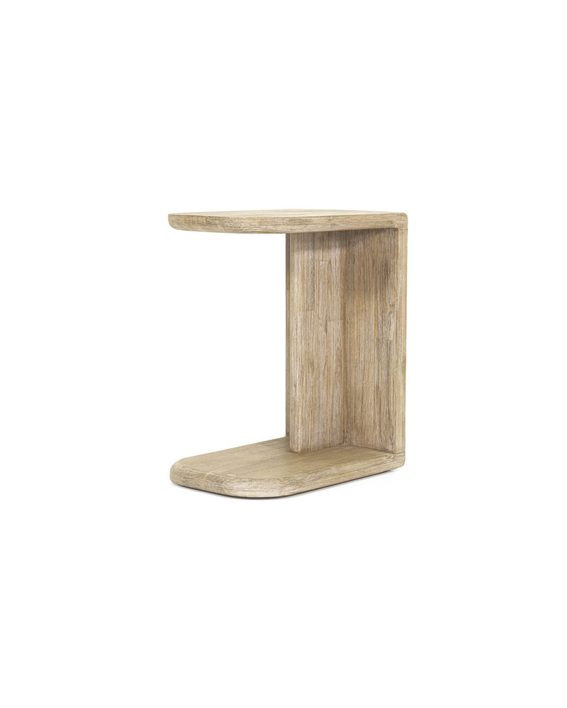 Homestead C-Shaped Side Table in Light Driftwood, three-quarter view