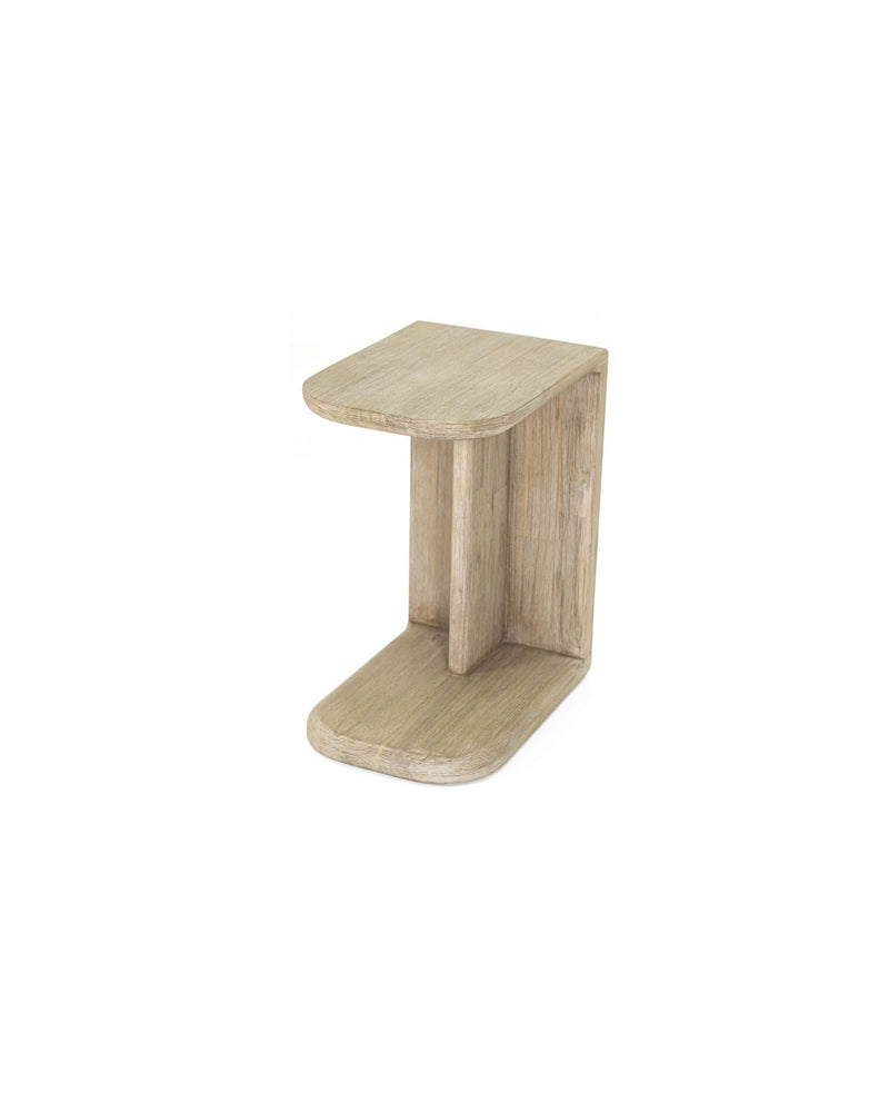 Homestead C-Shaped Side Table in Light Driftwood, three-quarter view