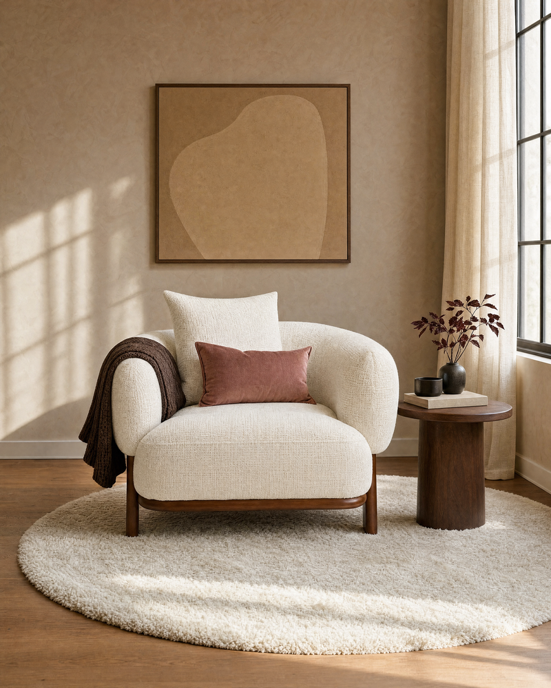 Hugo Chair in Butter Oat, styled in a living room