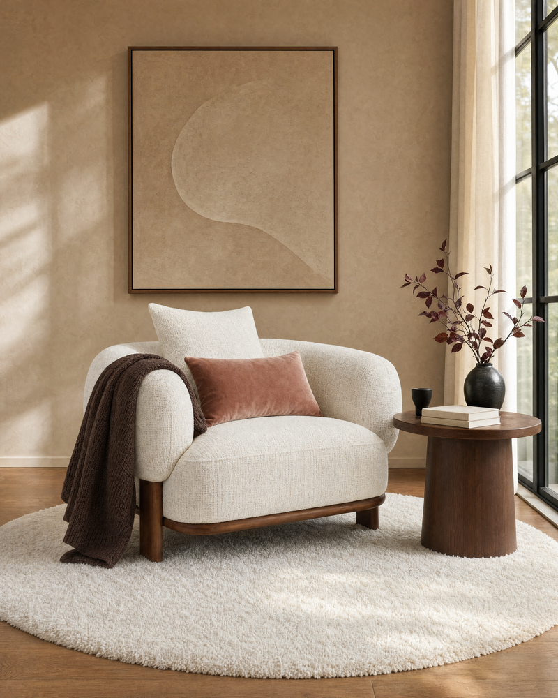 Hugo Chair in Butter Oat, styled in a living room, view 2