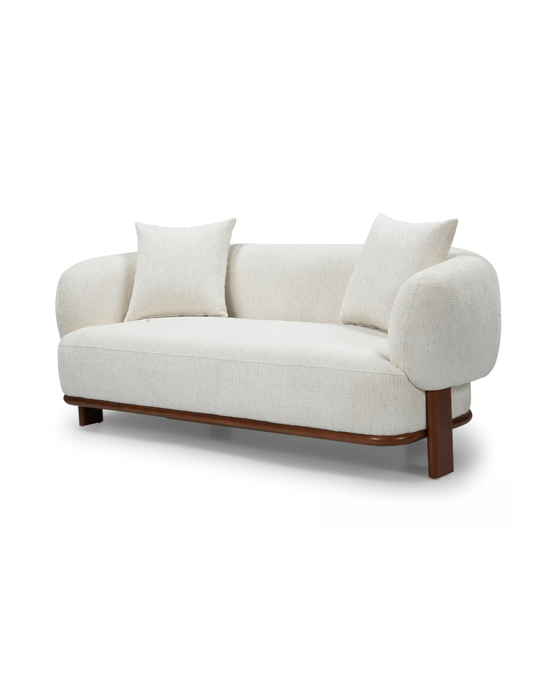 Hugo Loveseat in Butter Oat, three-quarter view
