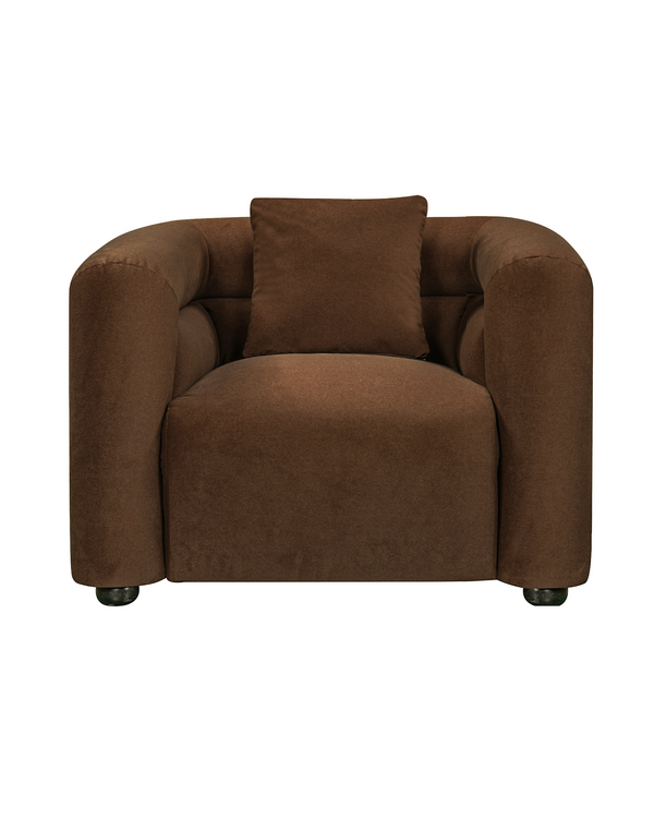 Aykah velvet-feel Lillian Armchair in Warm Espresso, front view