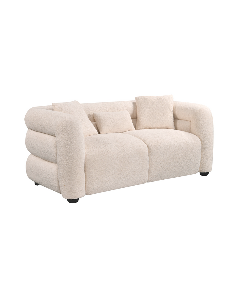 Aykah velvet-feel Lillian Loveseat in Vanilla Soufflé, three-quarter view