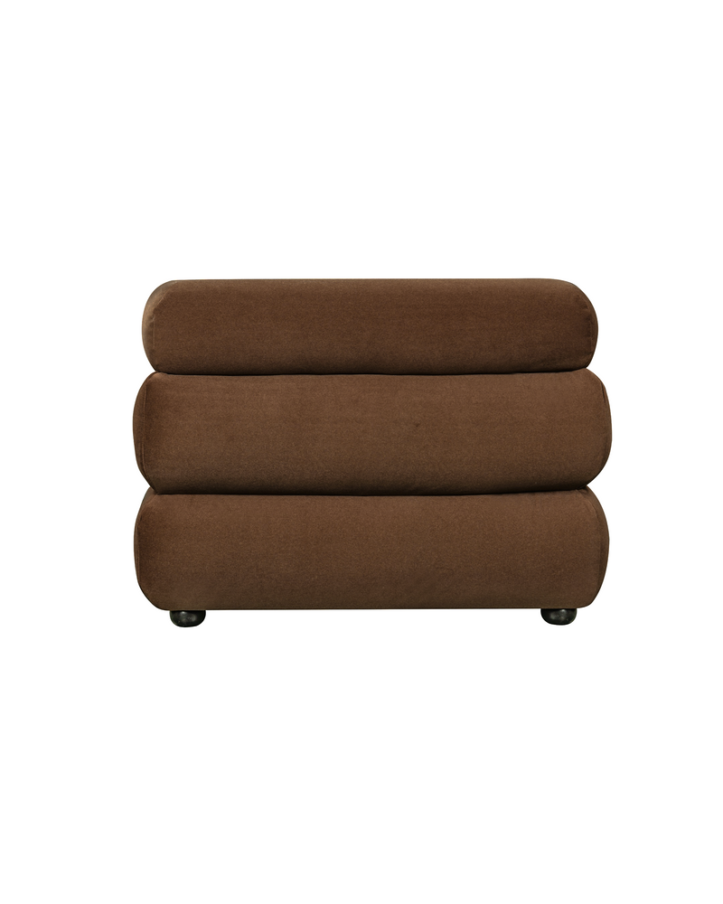 Aykah velvet-feel Lillian Loveseat in Warm Espresso, side profile showing depth