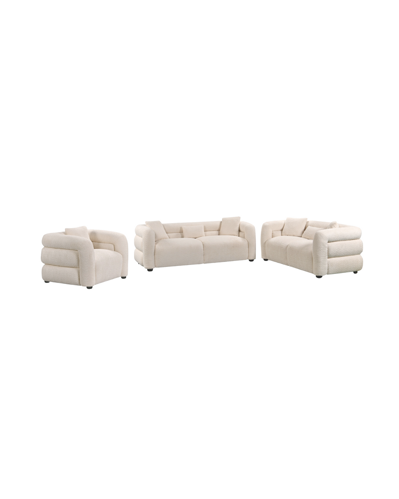 Aykah velvet-feel Lillian Sofa in Vanilla Soufflé, close-up of the seam and stitching