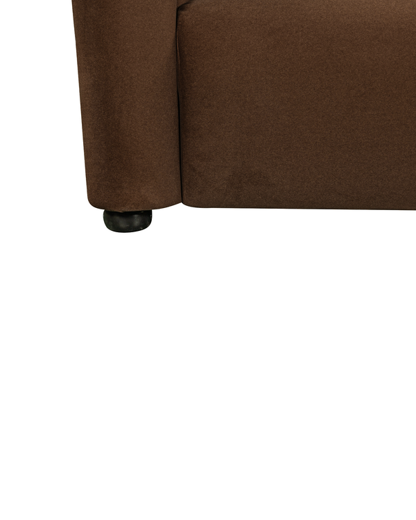 Aykah velvet-feel Lillian Sofa in Warm Espresso, close-up of the base and feet