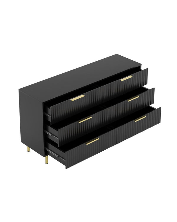 Luna Dresser in Black, side profile showing the vertical fluted fronts