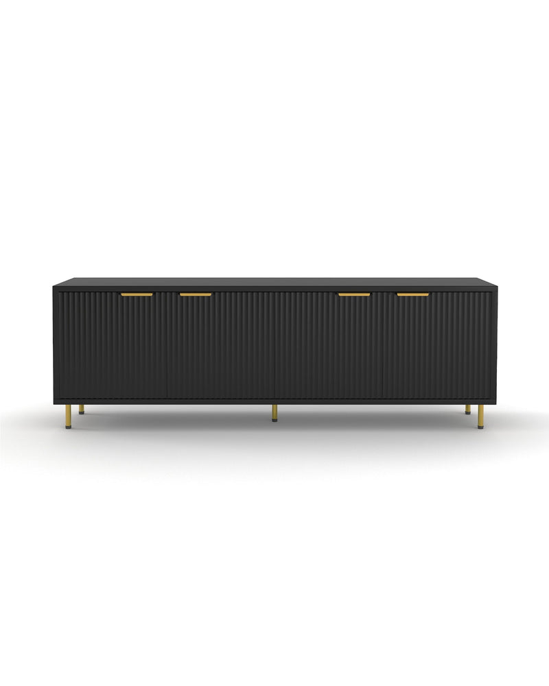 Luna Media Unit in Black, front view with fluted doors