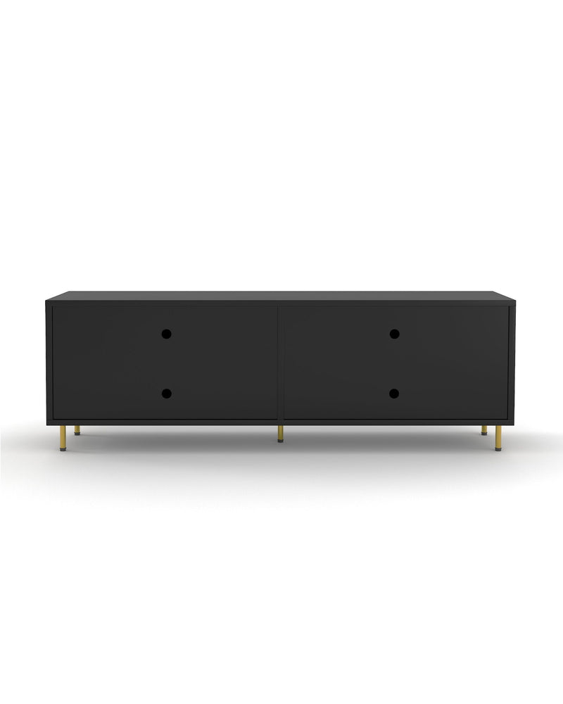 Luna Media Unit in Black, side profile showing the fluted doors