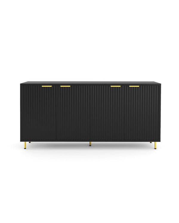 Luna Sideboard in Black, front view with fluted doors