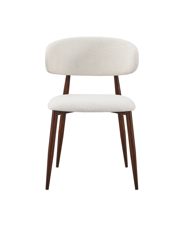 Aykah Bouclé Mabel Dining Chair with Walnut-finish metal legs, front view