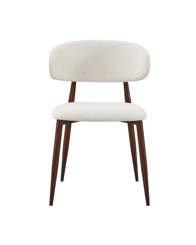 Aykah Bouclé Mabel Dining Chair with Walnut-finish metal legs, front view