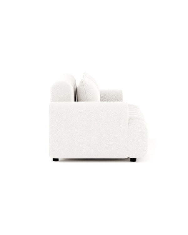 Bouclé Mellow Sofa, side profile showing frame depth