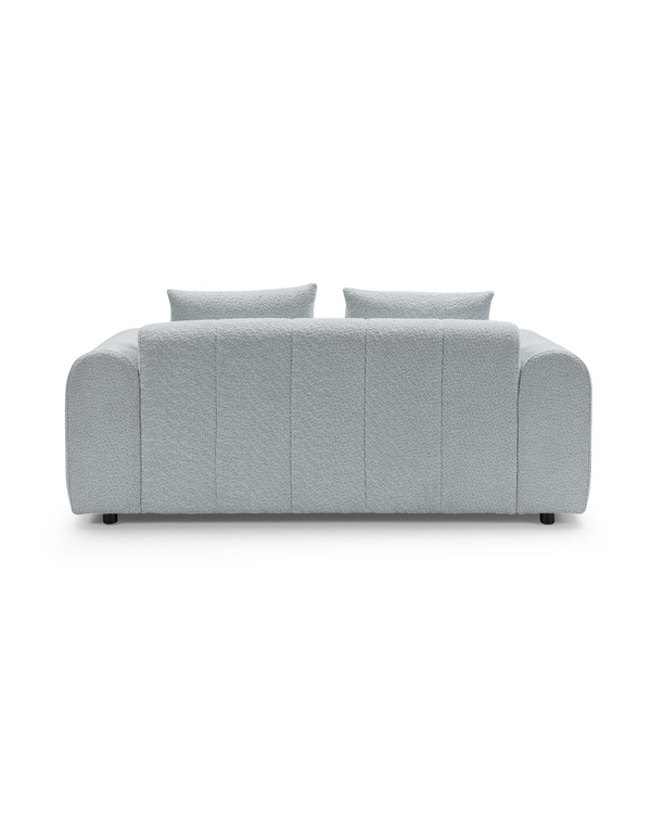 Bouclé Mellow Sofa, three-quarter view showing seat depth, view 2