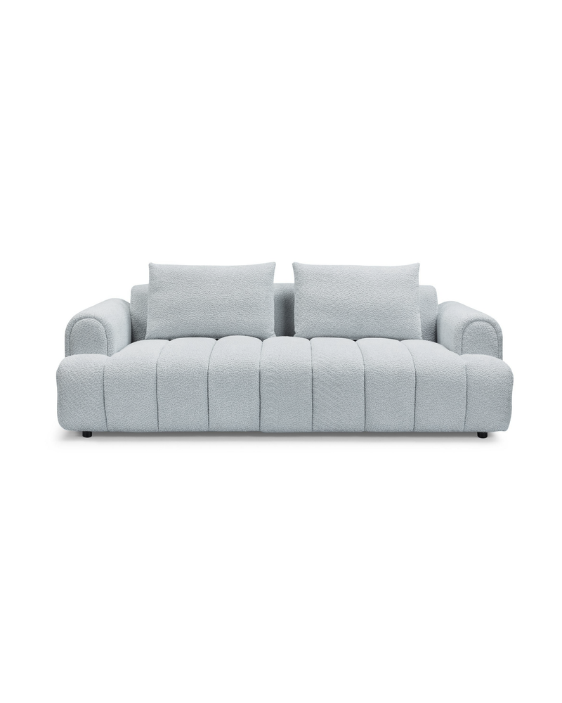 Aykah bouclé Mellow Sofa, back view showing the finished reverse