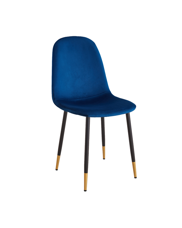 Mink Velvet Dining Chair in Blue, three-quarter view showing seat depth