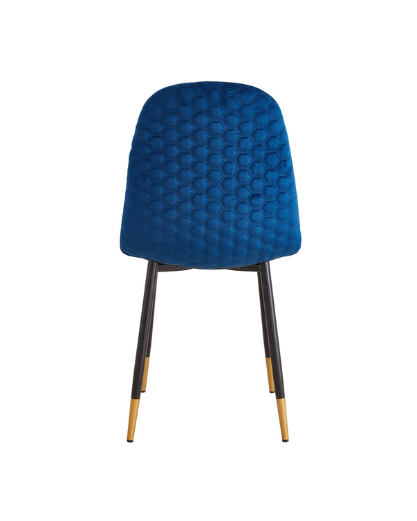 Mink Velvet Dining Chair in Blue, back view showing the finished reverse