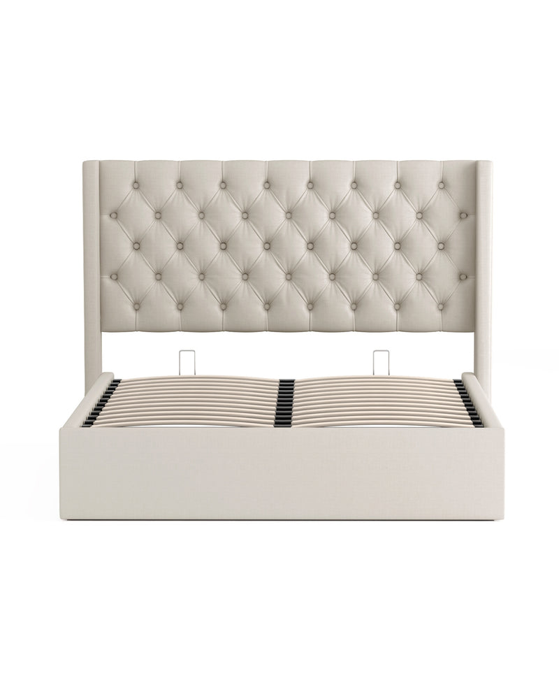 Nora Lift Up Storage Bed internal frame and slats, front view