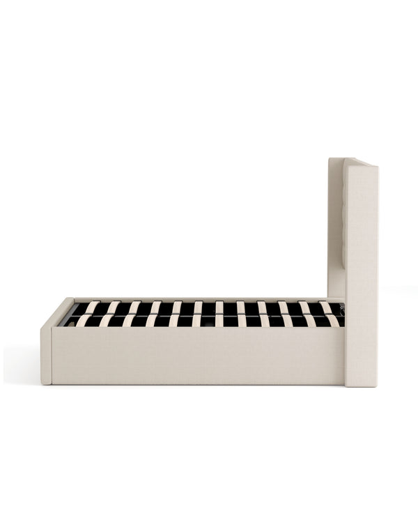 Nora Lift Up Storage Bed internal frame and slats, side view