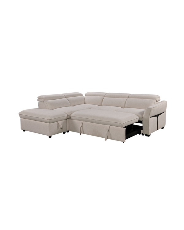 Aykah Ollie Sectional, left facing, pull-out bed extended