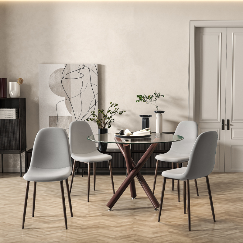 Sera Grey Dining Chair w Oak Legs Ace Oak Dining Table aykah