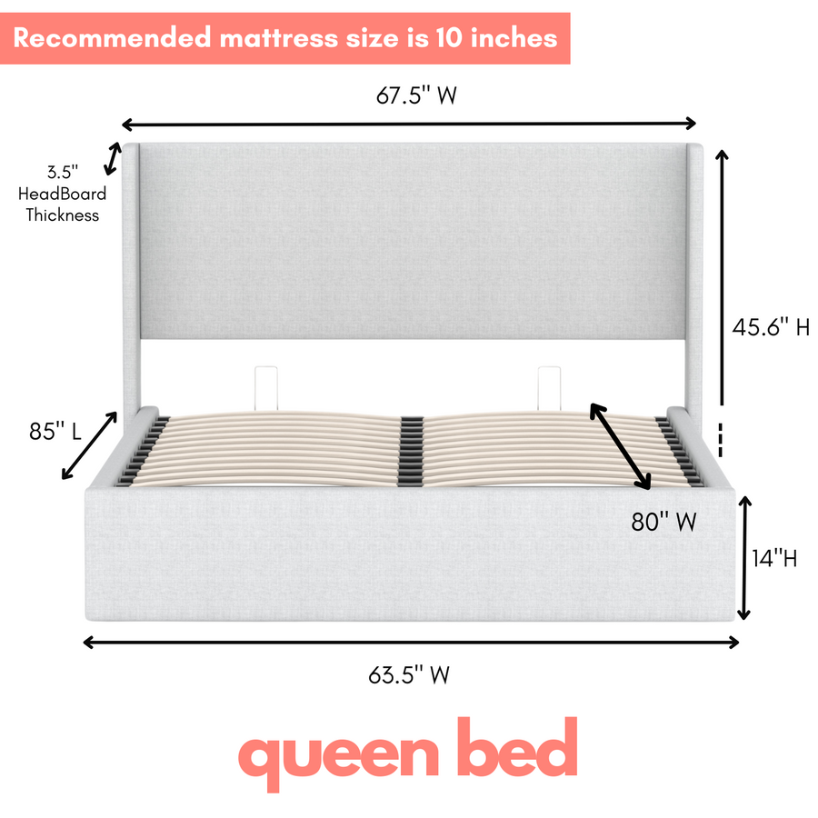Aura Grey Linen Lift-Up Storage Bed