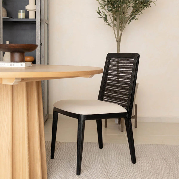Linen Dario Dining Chair styled in a dining room