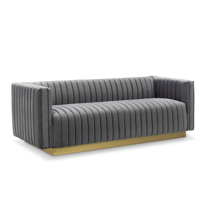 Cali Grey Velvet 3-Seater Sofa
