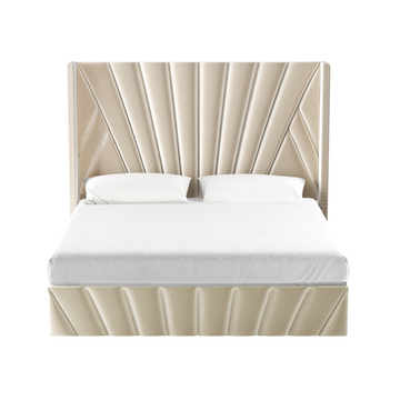 Fez Beige Velvet Lift-Up Storage Bed