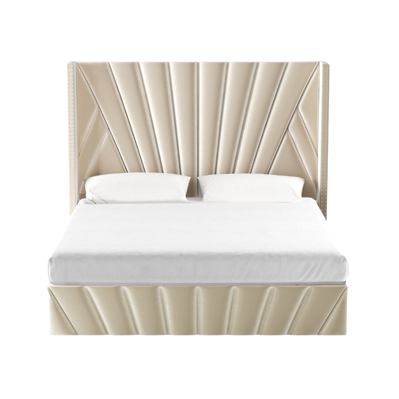 Lit de rangement relevable en velours beige Fez