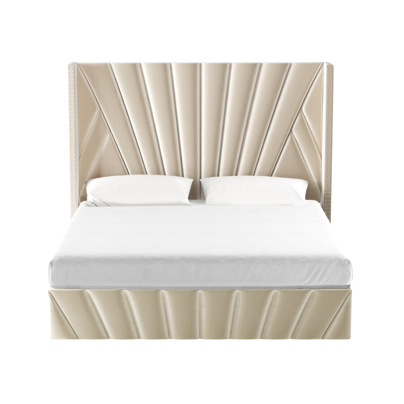 Fez Beige Velvet Lift-Up Storage Bed