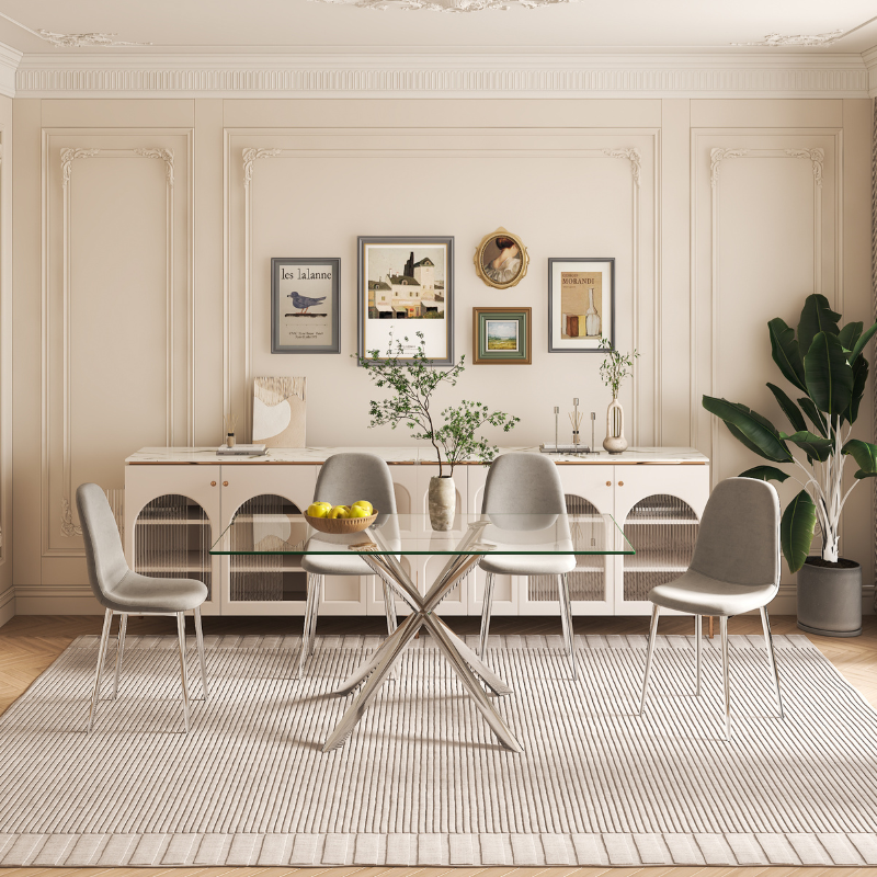 Chaise Sera en PU gris avec pieds chromés